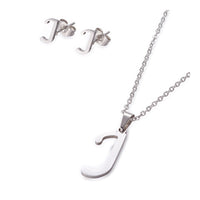 Stainless Steel Set Stud Earring Pendant Necklace Alphabet Letter 17.7" P495