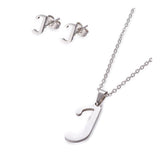 Stainless Steel Set Stud Earring Pendant Necklace Alphabet Letter 17.7" P495