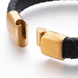 Leather Cord Bracelet Stainless Steel Magnetic Black Red Brown 7.8" Z47