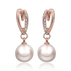 Rose White Gold Plated Pearl Zirconia Drop Stud Earrings L106