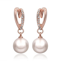 Rose White Gold Plated Pearl Zirconia Drop Stud Earrings L106