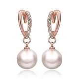 Rose White Gold Plated Pearl Zirconia Drop Stud Earrings L106