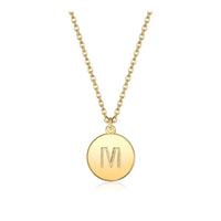 Pendant Necklace Chains Flat Round Initial Alphabet Letter Gold 16.15" P652