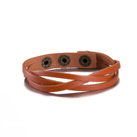 Leather Bracelet Beige  Orange Brown 8.5 Inches 13MM Push button L466