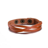 Leather Bracelet Beige  Orange Brown 8.5 Inches 13MM Push button L466