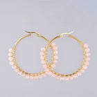 Hoop Earrings Stone Beads Gold Stainless Steel Hoop 50mm Pin 0.6x1mm  P602