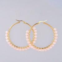 Hoop Earrings Stone Beads Gold Stainless Steel Hoop 50mm Pin 0.6x1mm  P602