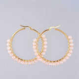 Hoop Earrings Stone Beads Gold Stainless Steel Hoop 50mm Pin 0.6x1mm  P602