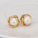 White Rose Gold Plated Pearl Zirconia Stud Earrings L69