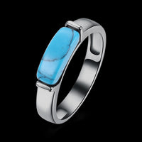 Platinum Plated Black Gunmetal Band Plain Ring Womens Kallaite Stone Blue B500