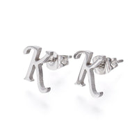 Stainless Steel Set Stud Earring Pendant Necklace Alphabet Letter 17.7" P495