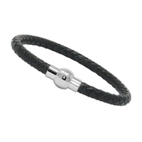 Unisex Genuine Leather Stainless Steel Magnetic Clasp Bracelet Black 8" Inches