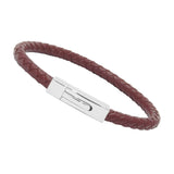 Unisex Men's Genuine Leather Stainless Steel Magnetic Clasp Bracelet Burgundy