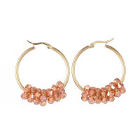 Stainless Steel Hoop Earrings Glass Bead Gold 12 Gauge 42x33 2mm 0.8x1.2mm A177