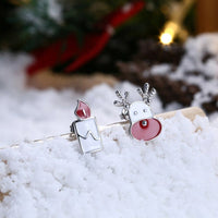 Rose Gold Silver Enamel Stud Earrings Christmas Reindeer Rudolph 16x7mm P132