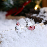 Rose Gold Silver Enamel Stud Earrings Christmas Reindeer Rudolph 16x7mm P132