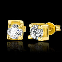 Gold Silver Plated Cube Tin AAA Zirconia Stud Earrings 7x6mm P124