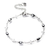 Stainless Steel Bracelet Enamel Lobster Evil Eye Cross Silver Black 7.2" Z190