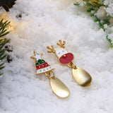 Enamel Stud Earrings Christmas Reindeer Rudolph Christmas Tree 37x13mm P134