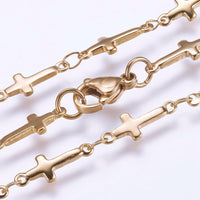 304 Stainless Steel Chain Necklace Lobster Ion Plating Cross Gold 17.5"  A423