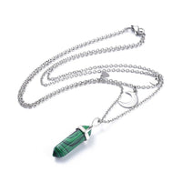 Malachite Bullet Pendant Necklace 316 Stainless Steel Lobster Clasp 16" Z509