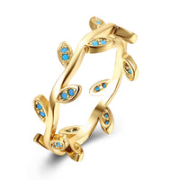 Yellow Gold Black Gunmetal Plated Ring  Flower Leaves Kallaite Blue B509