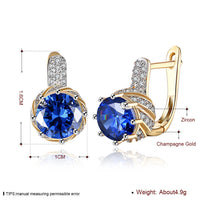 Platinum Plated Earrings Hoop Huggies AAA Zirconia Blue Latch Back Clasp L588
