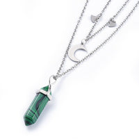 Malachite Bullet Pendant Necklace 316 Stainless Steel Lobster Clasp 16" Z509