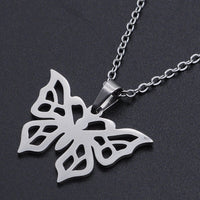 Stainless Steel Pendant Necklace Lobster Clasp Butterfly Silver 17.71" 1.5mm P93