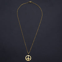 Stainless Steel Pendant Necklace Lobster Clasp Peace Sign Gold 17.71" 1.5mm P84