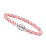 Unisex Men's Genuine Leather Stainless Steel Magnetic Clasp Bracelet Pink