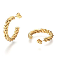 Stainless Steel Half Hoop Earrings Stud  Hypoallergenic Twisted Ring Gold  Z280
