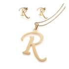 Stainless Steel Pendant 2" Earrings Necklace 17.7" Set Alphabet Letter Gold P814