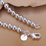 Women Sterling Silver Plated  Bracelet Hollow Beads Balls 8 Inches 12MM Lobster L47