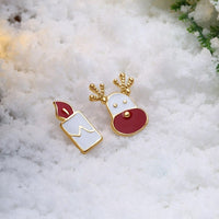 Rose Gold Silver Enamel Stud Earrings Christmas Reindeer Rudolph 16x7mm P132
