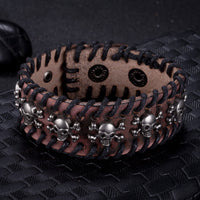 Leather Bracelet Black Brown 9 Inches 28MM Push Button  L449