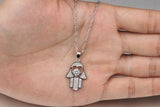 White Gold Plated Necklace Pendant Hamsa Hand Evil Eye Good Luck  Zirconia G167