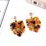 Resin Dangle Earrings Gold Tone Alloy Findings Rhinestone Leaf Colorful 2" P605