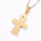 Stainless Steel Set Pendant Necklace Earrings Textured Cross Gold 17.7'' P817