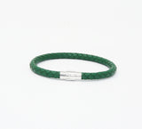 Unisex Men's Genuine Leather Stainless Steel Magnetic Clasp Bracelet Green