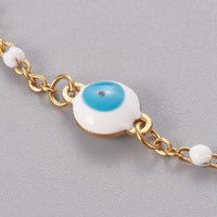 Stainless Steel Enamel Chain Bracelet Lobster Evil Eye Gold Adjustable 2mm A110