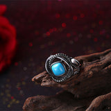 Platinum Black Gunmetal Plated Ring Halo Womens Kallaite Stone Blue B504