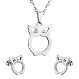 Stainless Steel Women's Unisex Set 18 Inch Necklace Earrings Owl Y49