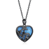 Platinum Plated Necklace Pendant Heart Kallaite Blue 20 Inches 1MM Lobster B191