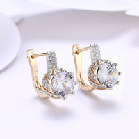 Platinum Plated Earrings Hoop Huggies AAA Zirconia Blue Latch Back Clasp L588