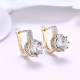 Platinum Plated Earrings Hoop Huggies AAA Zirconia Blue Latch Back Clasp L588
