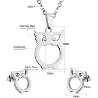 Stainless Steel Women's Unisex Set 18 Inch Necklace Earrings Owl Y49