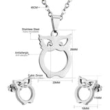 Stainless Steel Women's Unisex Set 18 Inch Necklace Earrings Owl Y49