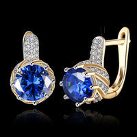 Platinum Plated Earrings Hoop Huggies AAA Zirconia Blue Latch Back Clasp L588