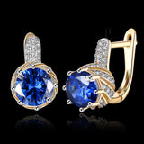 Platinum Plated Earrings Hoop Huggies AAA Zirconia Blue Latch Back Clasp L588